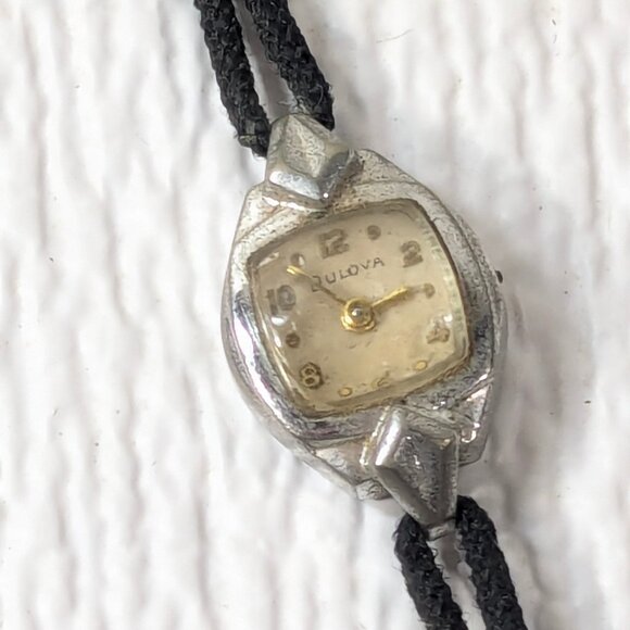 Vintage Bulova Ladies Watch art deco 10k RGP Bezel Rolled Gold Plated black band main image 9